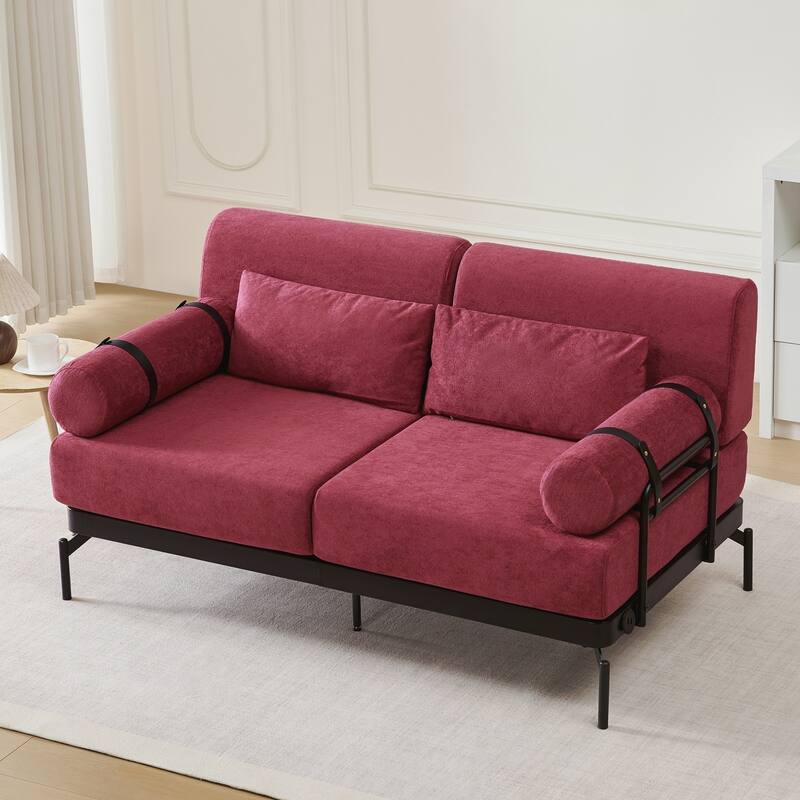 Modern Loveseat Sofa 59" Sofa Couch 2-Seater Sofa with Flexible USB Ports , Unique Cylindrical Armrests for Living Room
