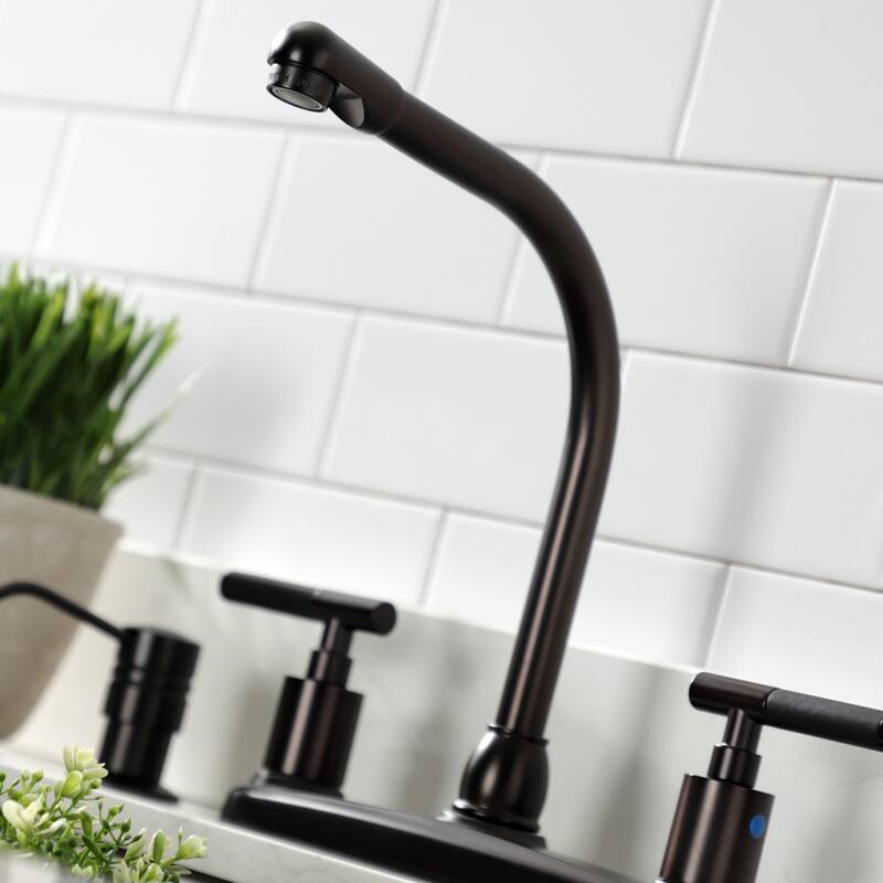 Kingston Brass Kaiser Two-Handle 4-Hole Deck Mount 8" Centerset Kitchen Faucet with Side Sprayer