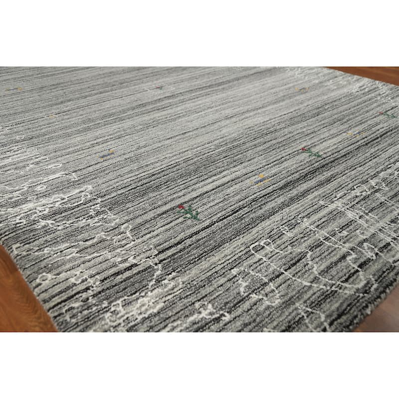 Grey Oriental Gabbeh Indian Area Rug Hand-Knotted Wool Carpet - 5'3" x 7'6" - 5'3" x 7'6" - Grey