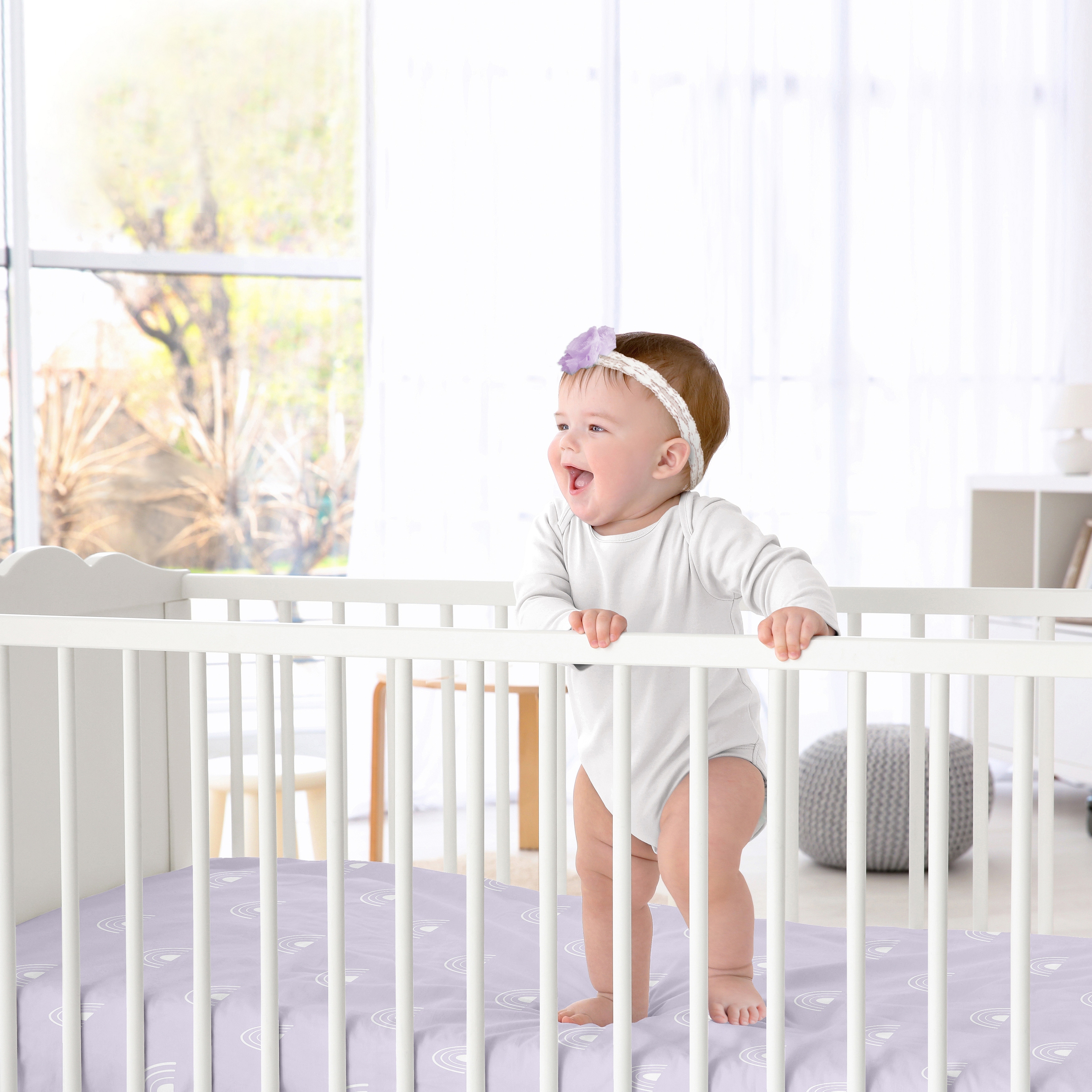 Purple fitted crib sheet top
