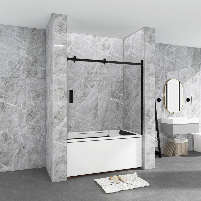 60 in. W x 58 in. H Single Sliding Tub Door with Clear Tempered Glass - 60" x 58"