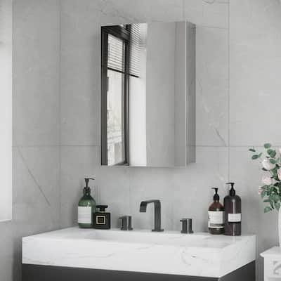 Wall-Mounted Medicine Cabinet with Mirror, Bathroom Mirror Cabinet Wall Mounted with Hinged Door, Storage Shelves, Silver