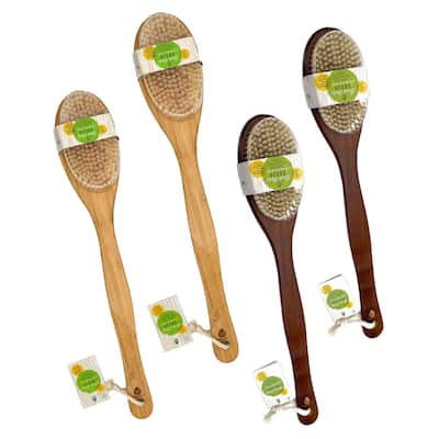 Pursonic Bath Body Brush With Long Bamboo Handle 4-Piece Family Pack