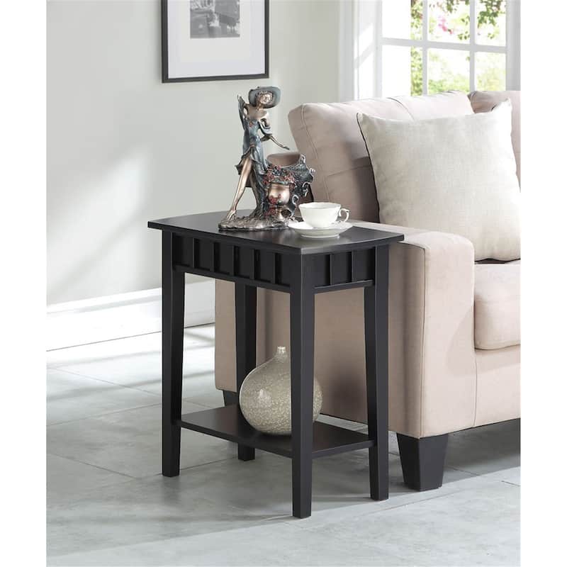 End Table with Shelf Rectangle Top, Two Tier Rubberwood Storage Accent Table for Living Room or Entryway - 24