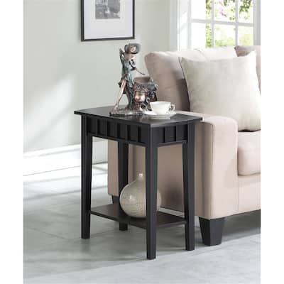End Table with Shelf Rectangle Top, Two Tier Rubberwood Storage Accent Table for Living Room or Entryway - 24