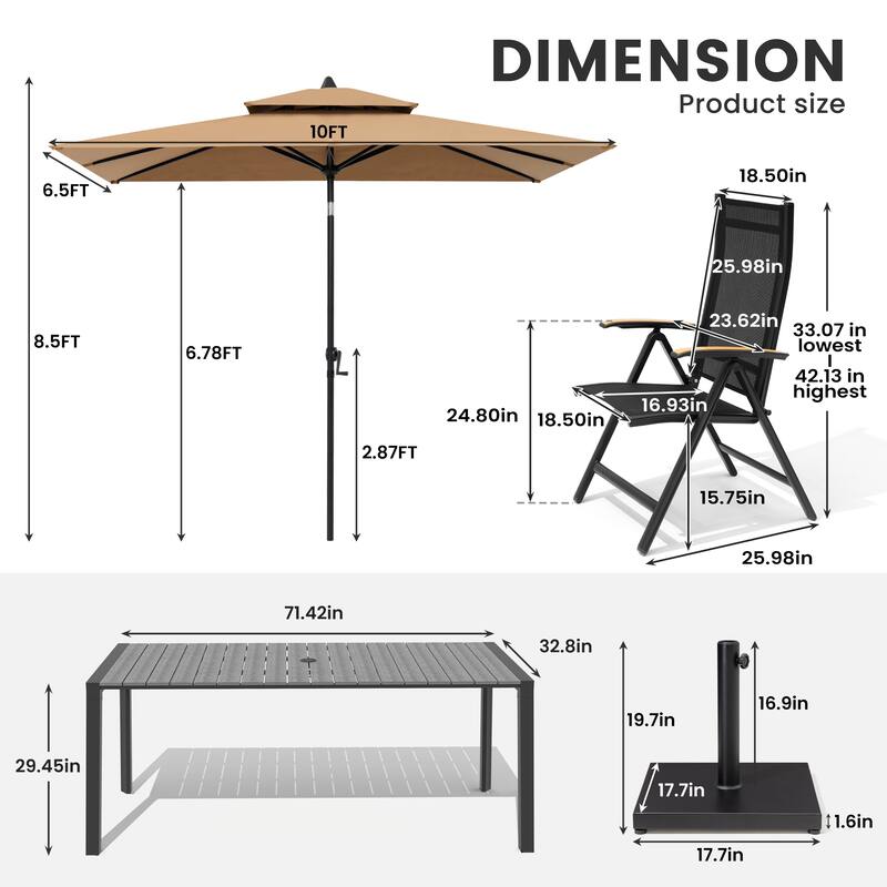 9/11-Piece Outdoor Patio Dining Set Aluminum Dining Table and Chairs w/10 ft Market Umbrella and Base