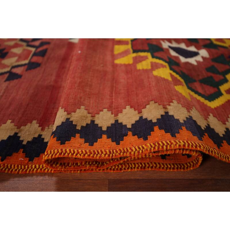 Kilim Qashqai Persian Vintage Area Rug Hand-Woven Orange Wool Carpet - 4'11"x 6'8"