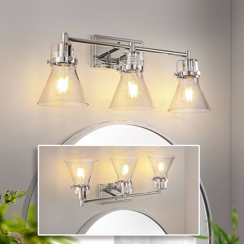 YANSUN 3-Light Vanity Light with Glass Shade Chrome Finish,E26 Modern Bathroom Fixture