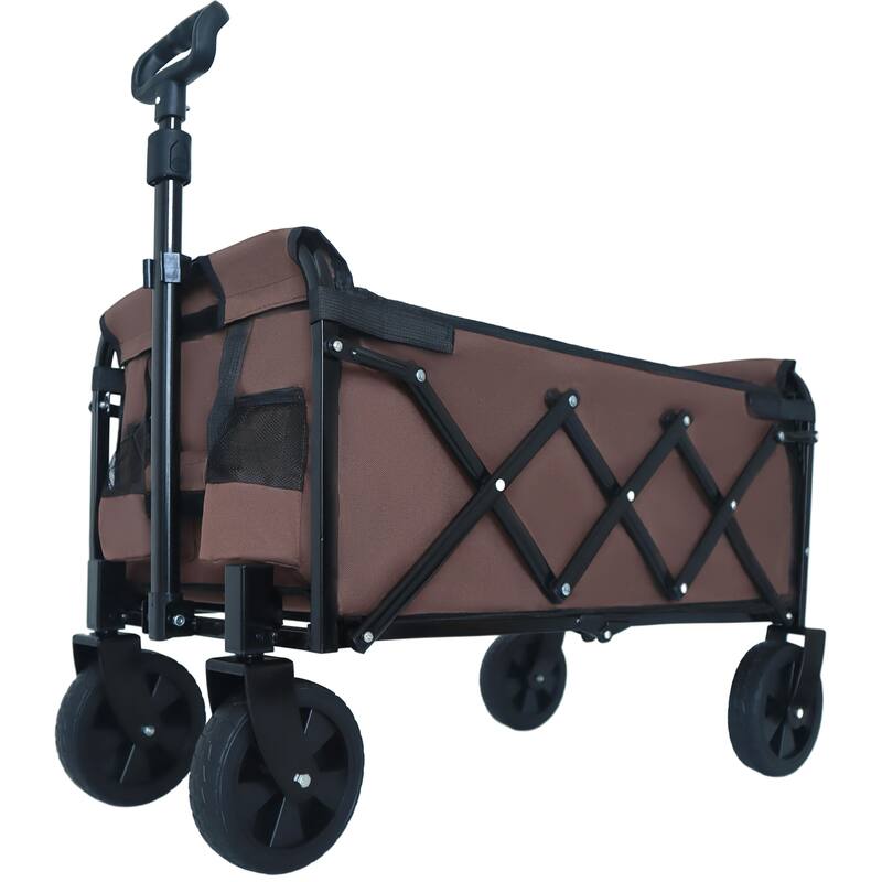 Expandable Dual-Layer Utility Wagon - 225lb Capacity with 100% Extra Space, Brown