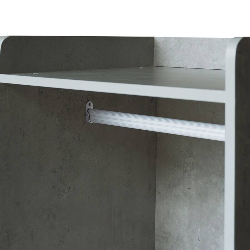 Wooden Open Wardrobe Storage Clothes Storage Cabinet with Dual Hanging Rods and Five Shelves Armoire for Bedroom