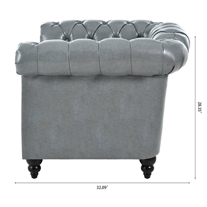 Faux Leather Single Sofa Chair Accent Chair, Mid-Century Modern Living Room Armchairs with with Rolled Arms & Nailhead Trim