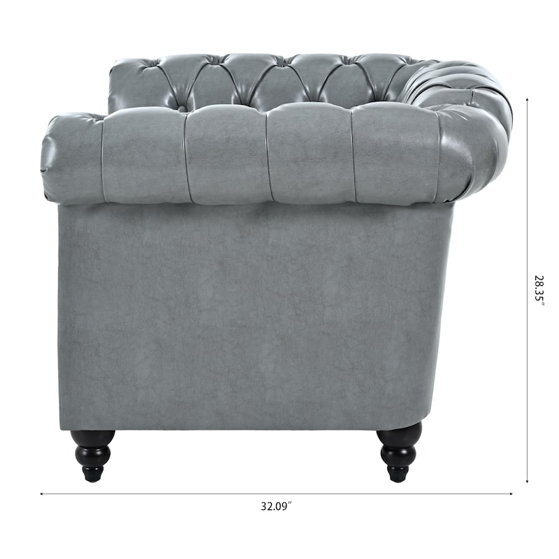 Gray PU 38.98" Buttons Tufted Accent Chair with Birch Legs