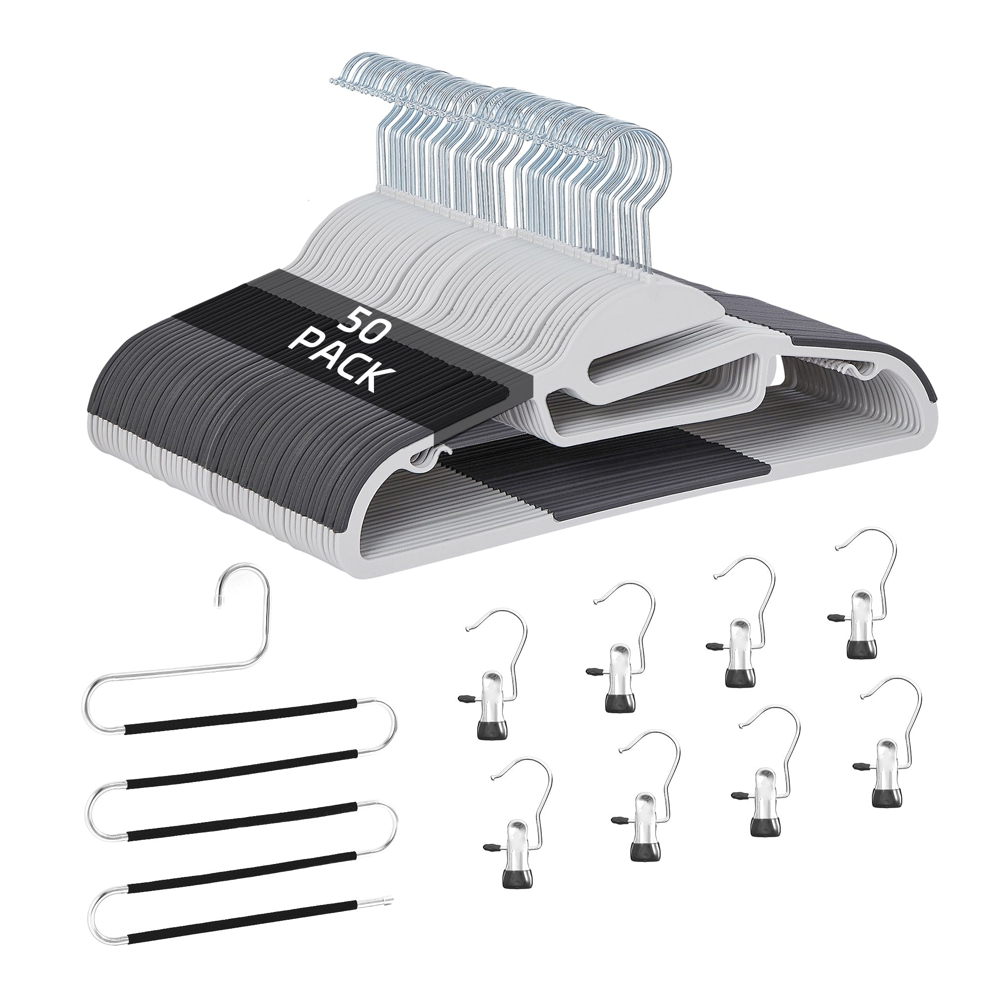 VECELO VECELO 25/50 Pack Non-Slip Velvet Hangers with Swivel Hooks Space-Saving Clothes Hangers with Free Pants Hanger & Clips