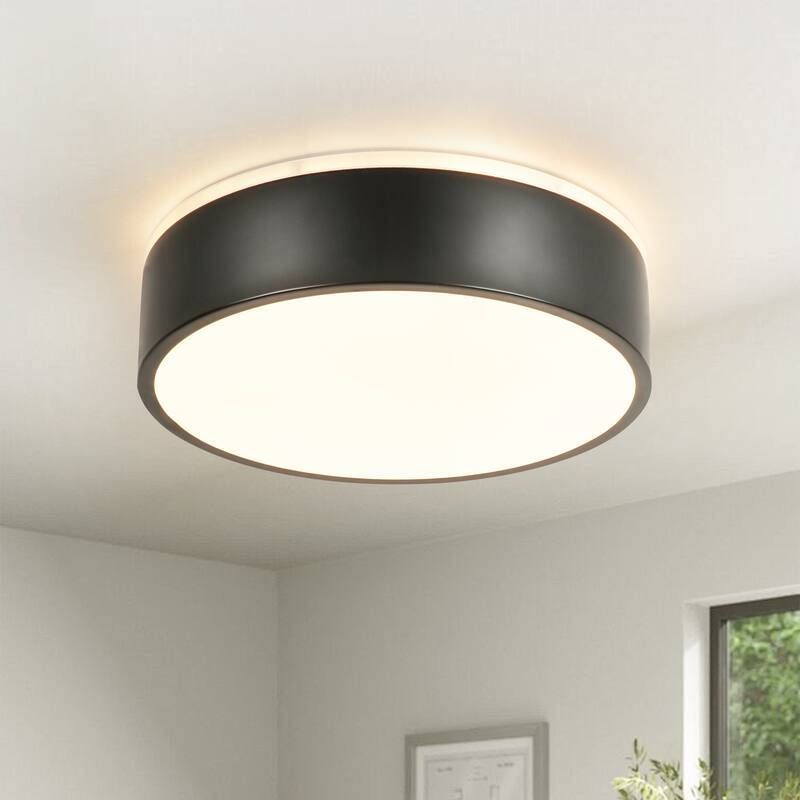 11.81 in. Modern Drum Metal Integrated LED Flush Mount Ceiling Light