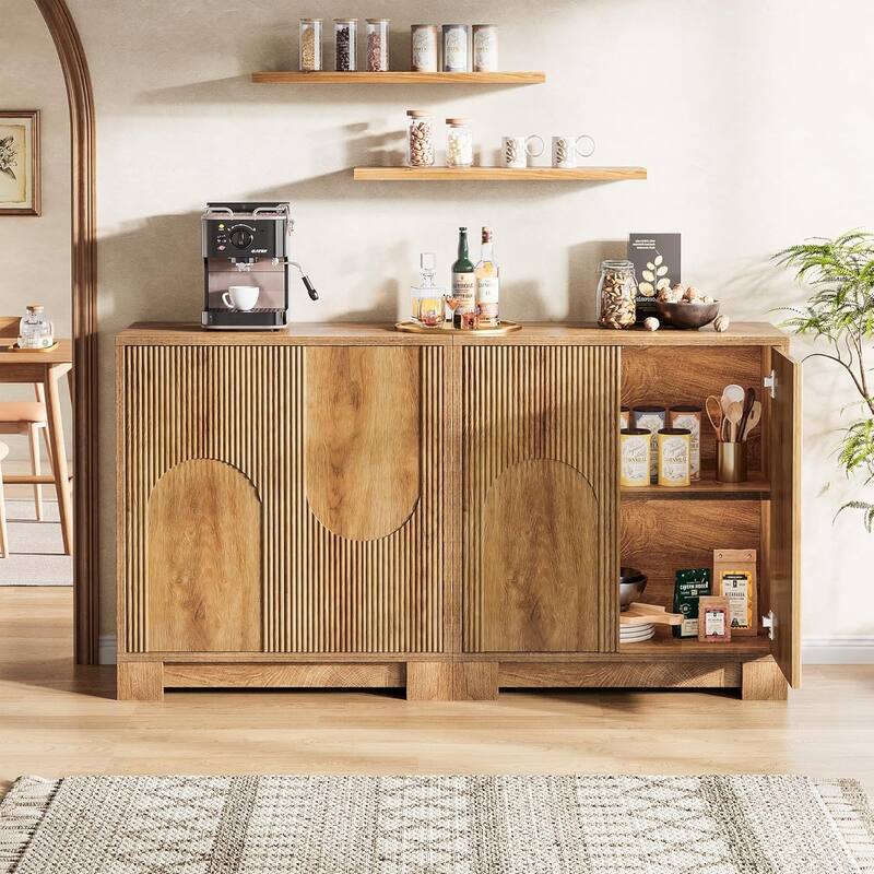 57.5" Modern Sideboard Buffet Cabinet with Push-to-Open Doors Set of 2