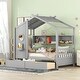 preview thumbnail 2 of 13, Wood Twin Size House Bed with 2 Drawers,Kids Bed with Storage Shelf Grey