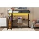 preview thumbnail 8 of 26, Twin Loft Bed with Desk, Drawers, LED Light & USB Charging Station, Black