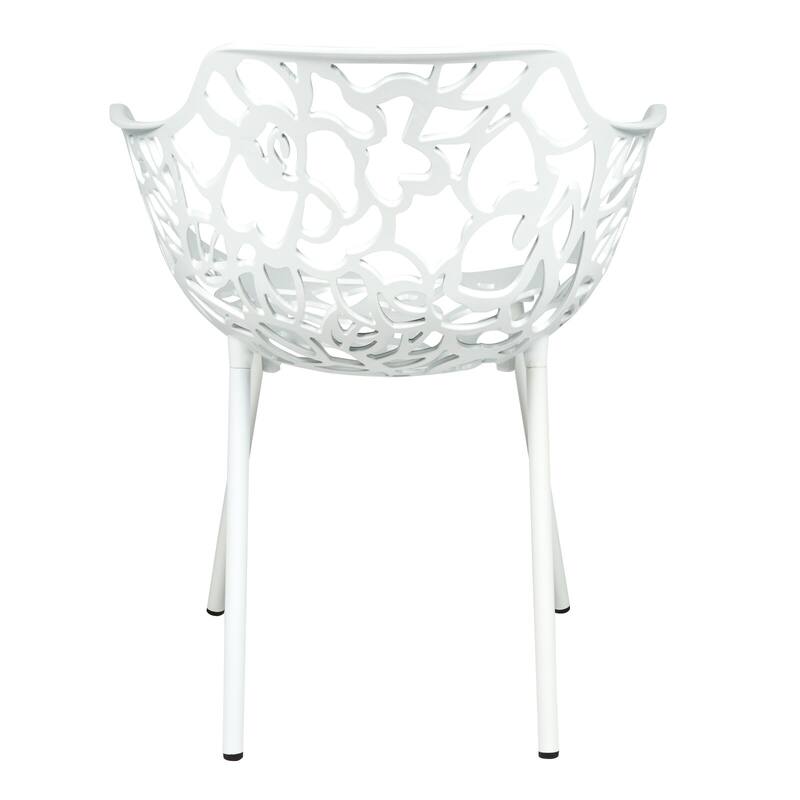 Devon Aluminum Dining Armchair with Floral Cutouts – Stackable, UV-Protected, Indoor/Outdoor Patio Side Chair