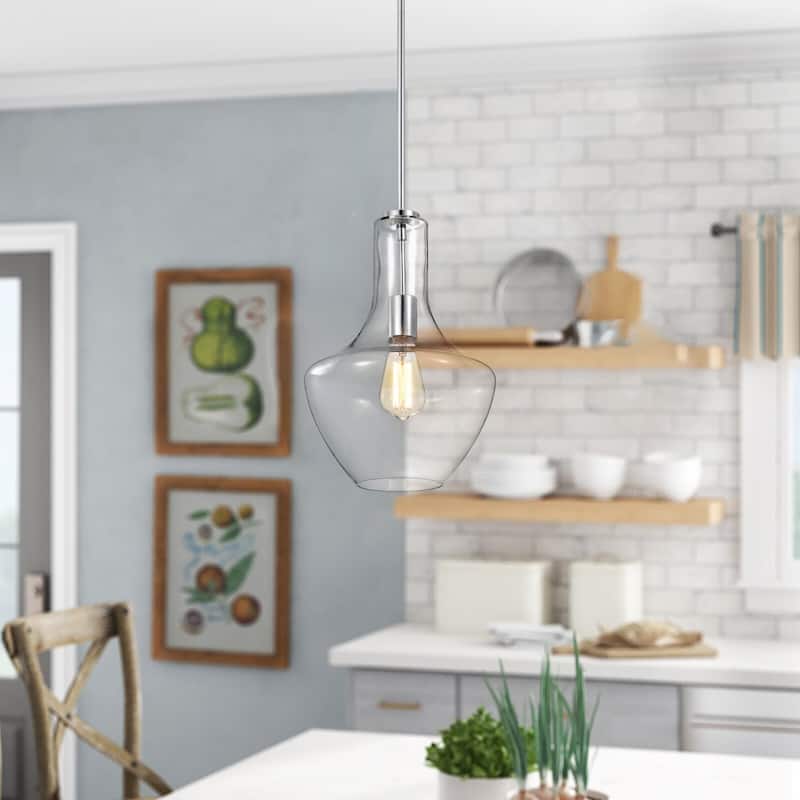 1-Light Modern Chrome 10 in. Pendant with Clear Glass Shade