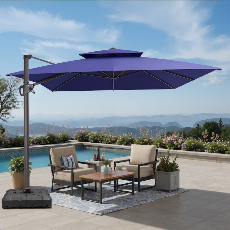 VredHom Patio Outdoor 9 x 11 FT Double Top Cantilever-Offset Umbrella with HDPE Wheel Base