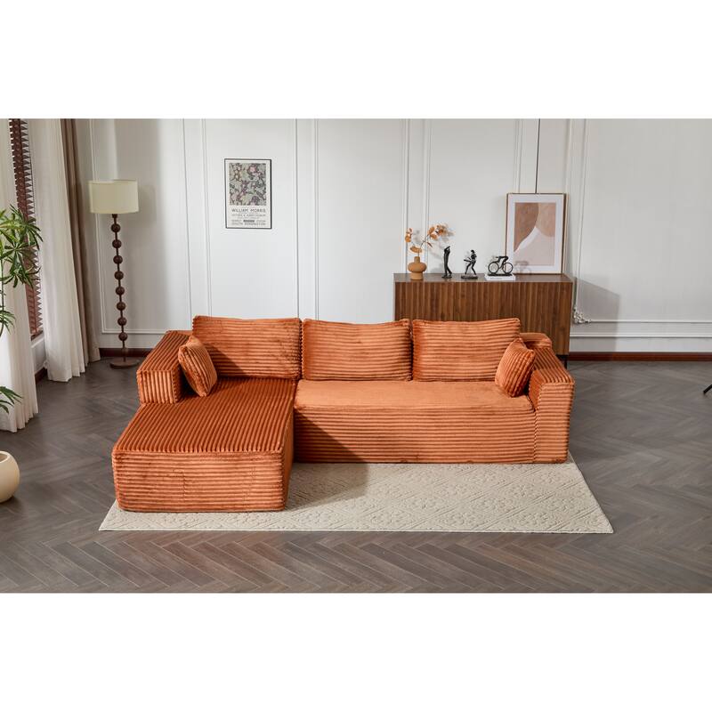 Compression Sectional Couch With Comfy Chaise,Boneless L Shape Sofa With Deep Seat,Minimalist Modular Couches Sleeper