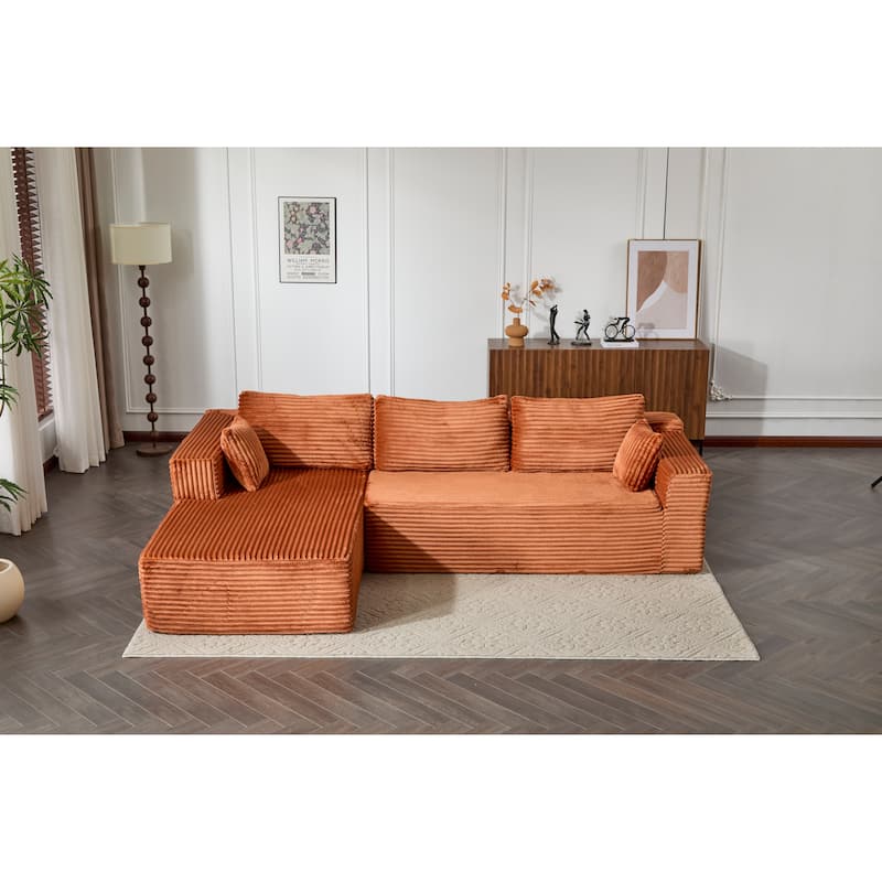 Modular L Shaped Sectional Sofa with Chaise Lounge, Corduroy Upholstered Boneless Sleeper Sofa, Compression Sofa with Deep Seat