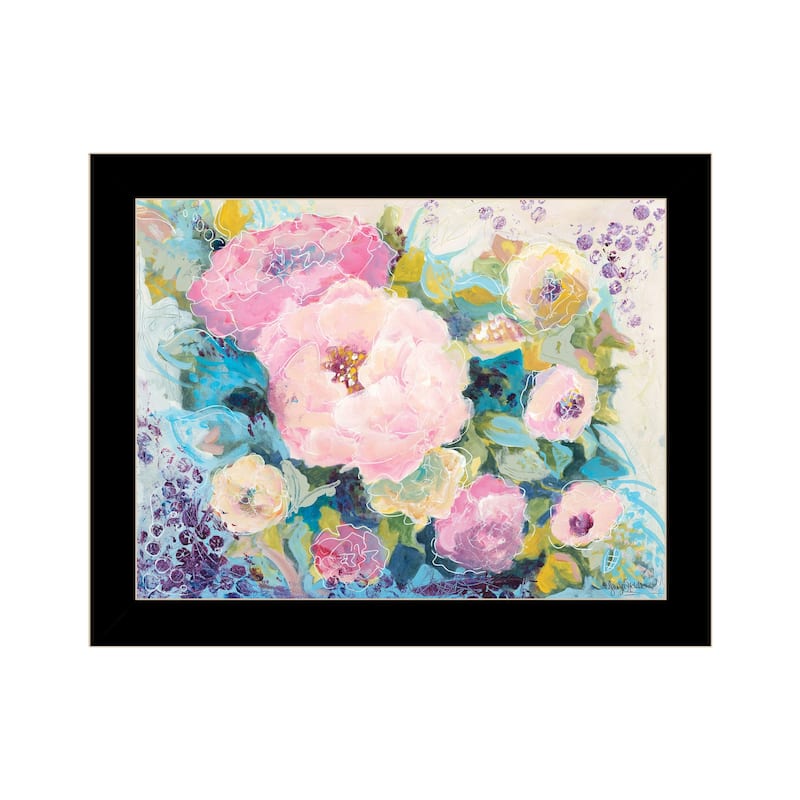 TrendyDecor4U Contemporary "Fresh Florals" Framed Print Wall Art - Black