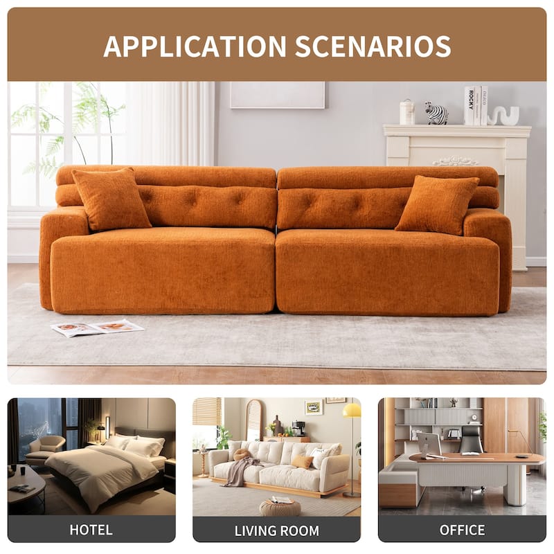 4-Seater Wood Grain Chenille Fabric Full Sponge Compression Combined Sofa with 2 Pillows