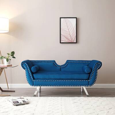 Accent Velvet Upholstered Loveseat Sofa with Nailhead Curved Backrest - 61"Wx22"Dx27"H