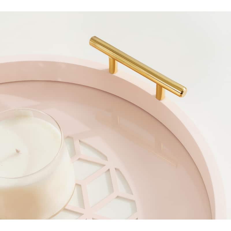 Kate and Laurel Caspen Round Pattern Decorative Metal Handles Tray
