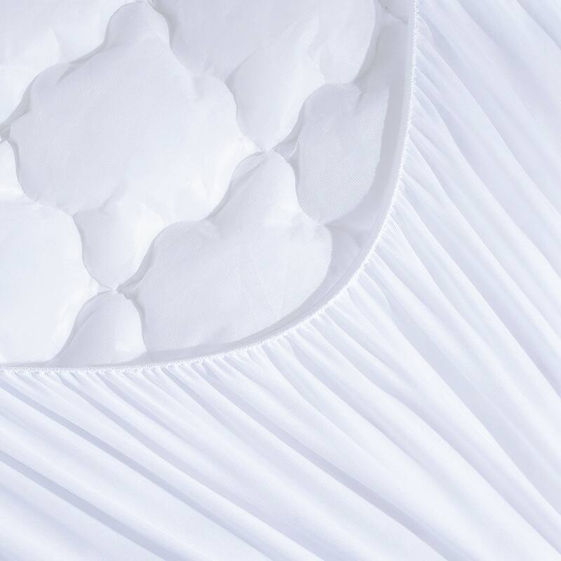 White Four Leaf Clover Quilted Fitted Mattress Pad , Elastic Stretches up to 18 Inches Deep