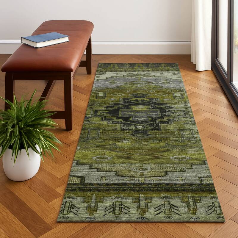 Premium Washable Super Soft Global Traditional Mayfield Rug - Olive - 2'3" x 7'6"