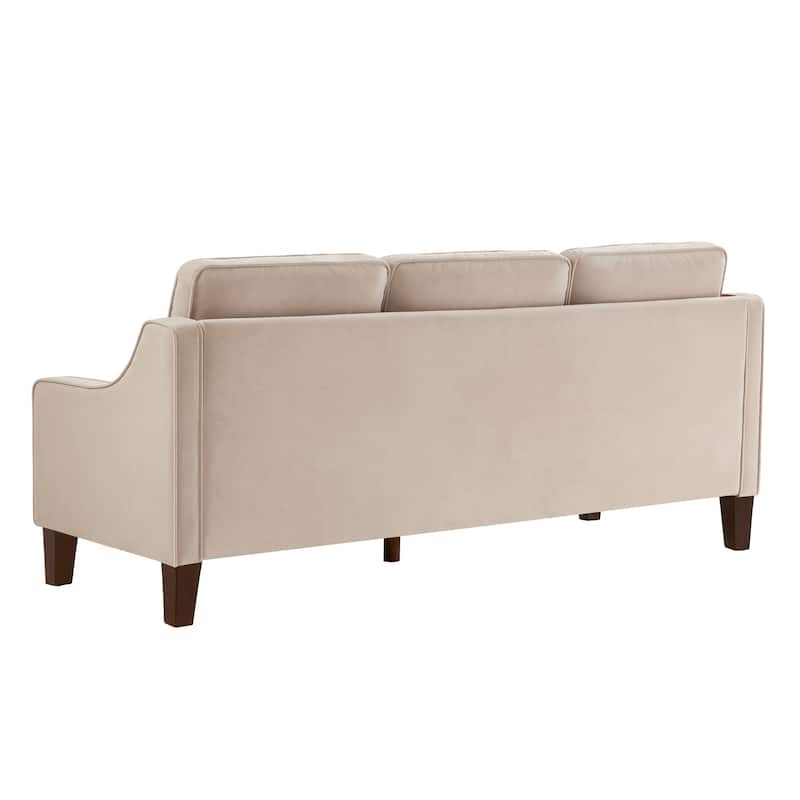 Modern 74" Velvet 3-seater Upholstered Sofa with Scooped Armrest and Removable Cushions for Living Room
