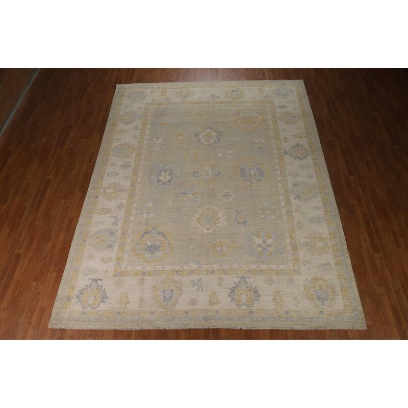 Hand Knotted Oriental 100% Wool Carpet Transitional All-Over Beige & Ivories Oushak Area Rug - 11' 8'' X 9' 1''