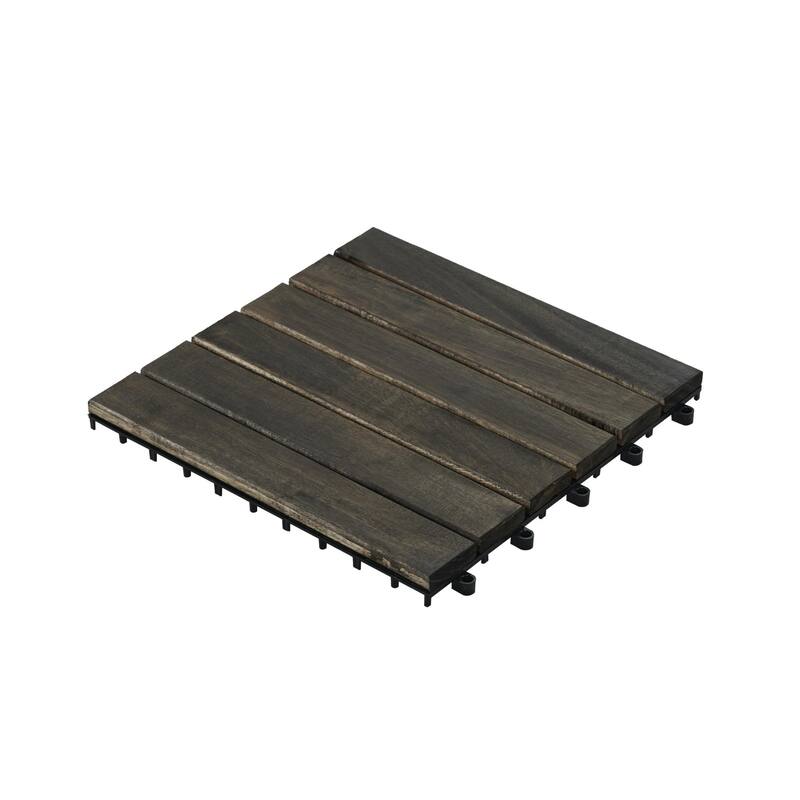 10 Pieces Dark Brown 12"x12" Interlocking Wood Plastic Deck Tiles Waterproof Anti Mold Outdoor Flooring