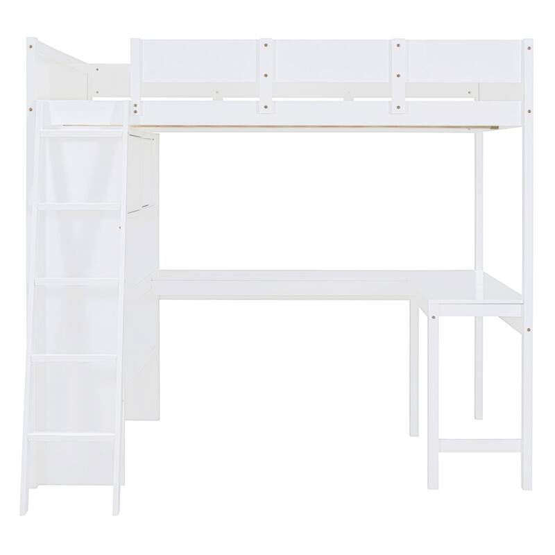 Full Size Loft Bed with Desk and Shelf
