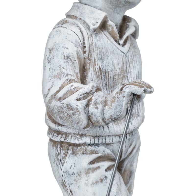 Golfer Boy with Clubs Outdoor Garden Statue - 17"