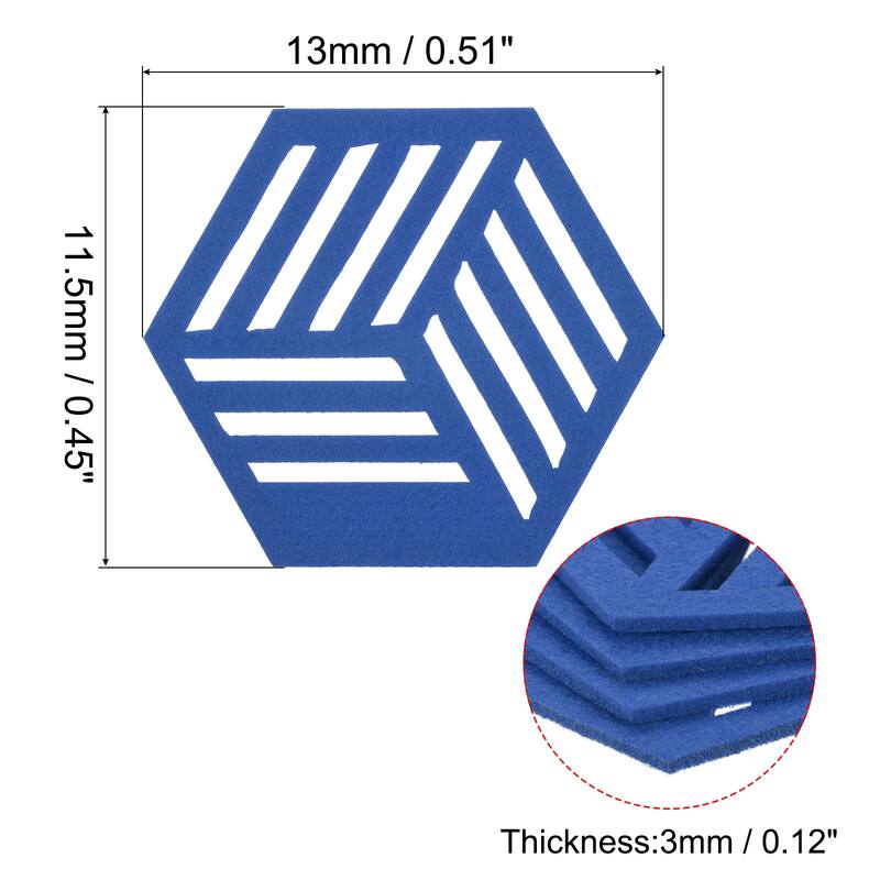Felt Coasters, Hexagon Mat Pad Coaster for Drink Cup Pot Bowl Vase - Blue