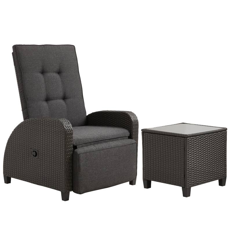 Adjustable Outdoor Recliner Lounge Chair with Storage Side Table and Weather-Resistant Cushions