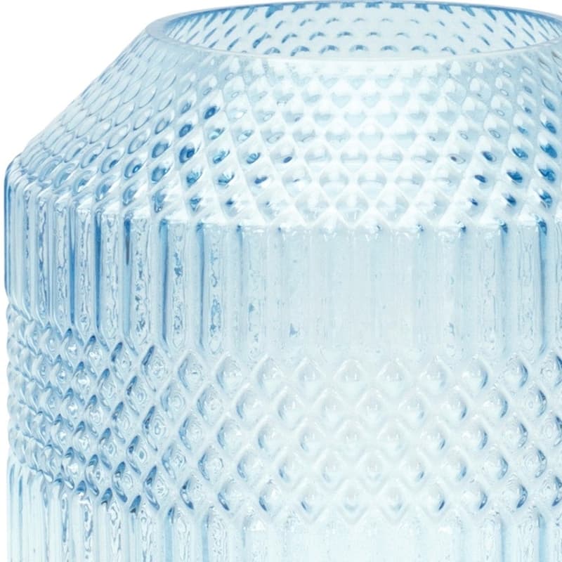 Blue Glass Geometric Textured Cylinder Table Vase for Living Room Decor