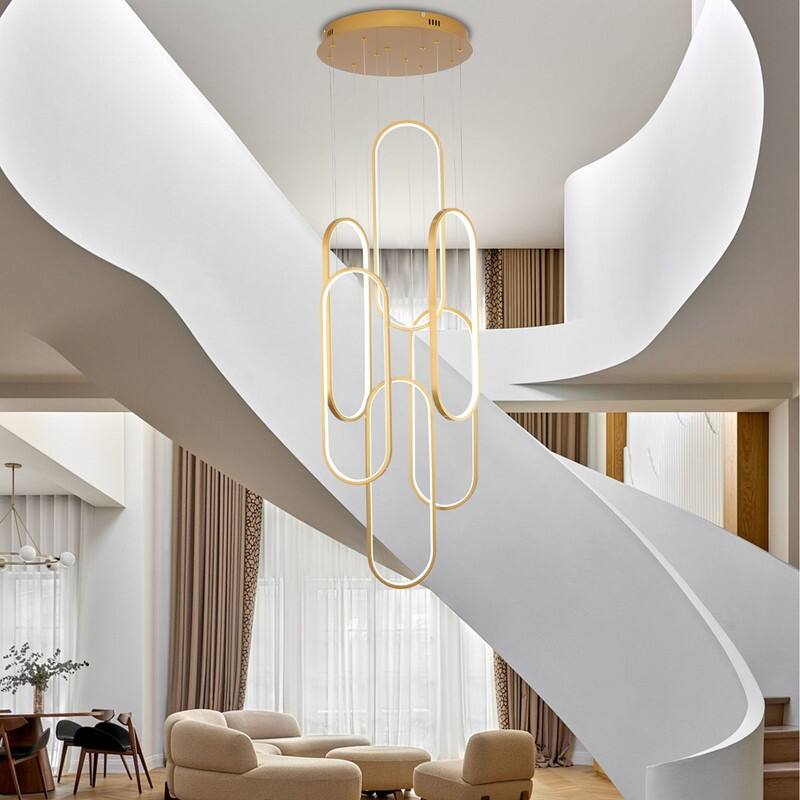 Modern LED Chandelier Large High Ceiling 6 Ring Dimmable Chandelier