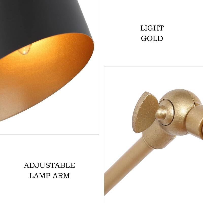 Wylan Modern 1-Light Plug-in Black Gold Swing Arm Lights Metal Wall Sconces