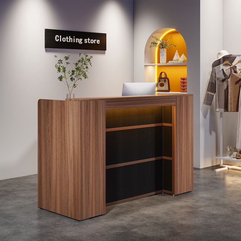 Large Reception Desk Front Desk with LED Lights for Salon Reception Room Store Office Lobby Retail Shop Clinic