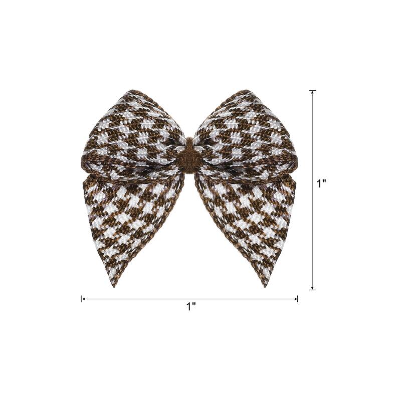 100Pcs Mini Gingham Ribbon Bow 1" Checkered Fabric Ribbon Bows - Brown