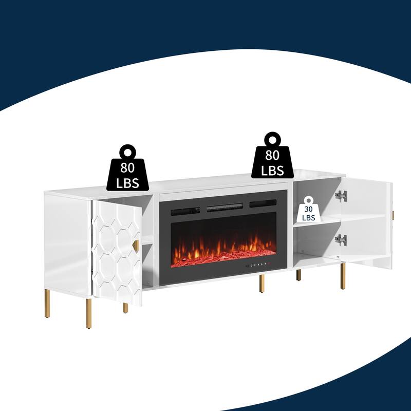 Clihome High Gloss Storage 70'' TV Stand with 36'' Electric Fireplace