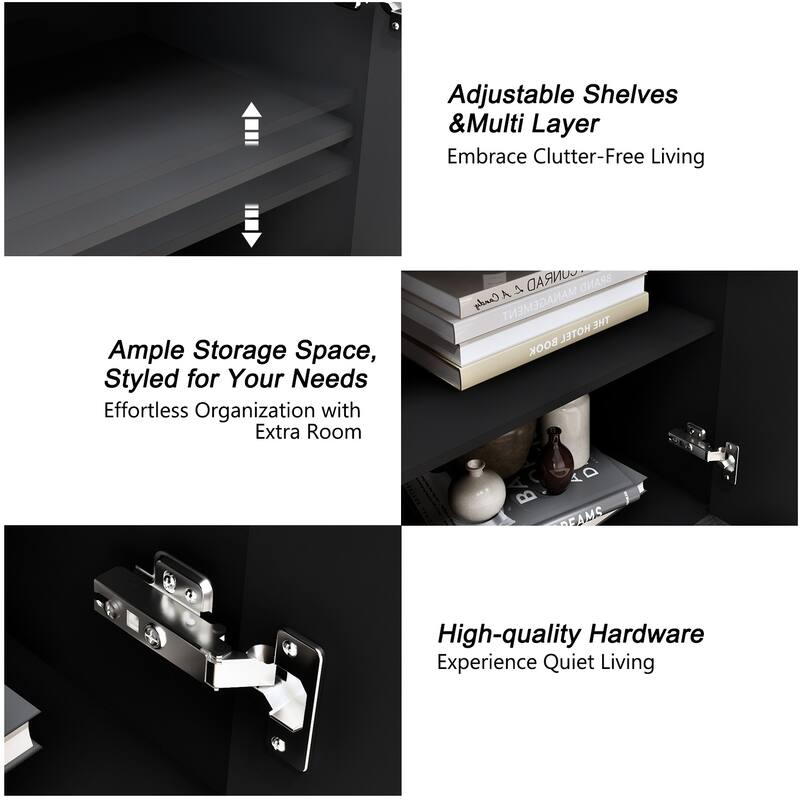 Credenza TV Stand Console Cabinet with Adjustable Shelves, Black Buffet Server Cabinet Hallway Cabinet Storage Closet