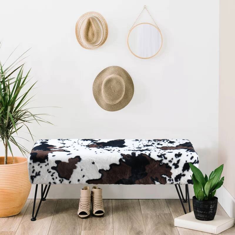 Home Soft Things Animal Pattern Ottoman Bench with Black Metal Legs