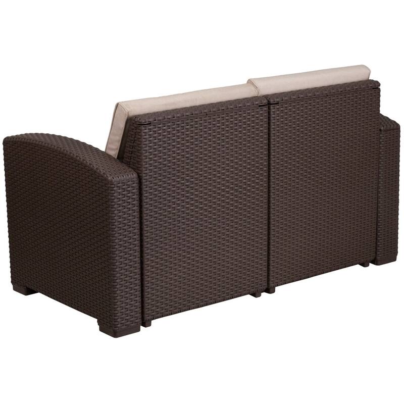 Faux Rattan Loveseat with All-Weather Cushions