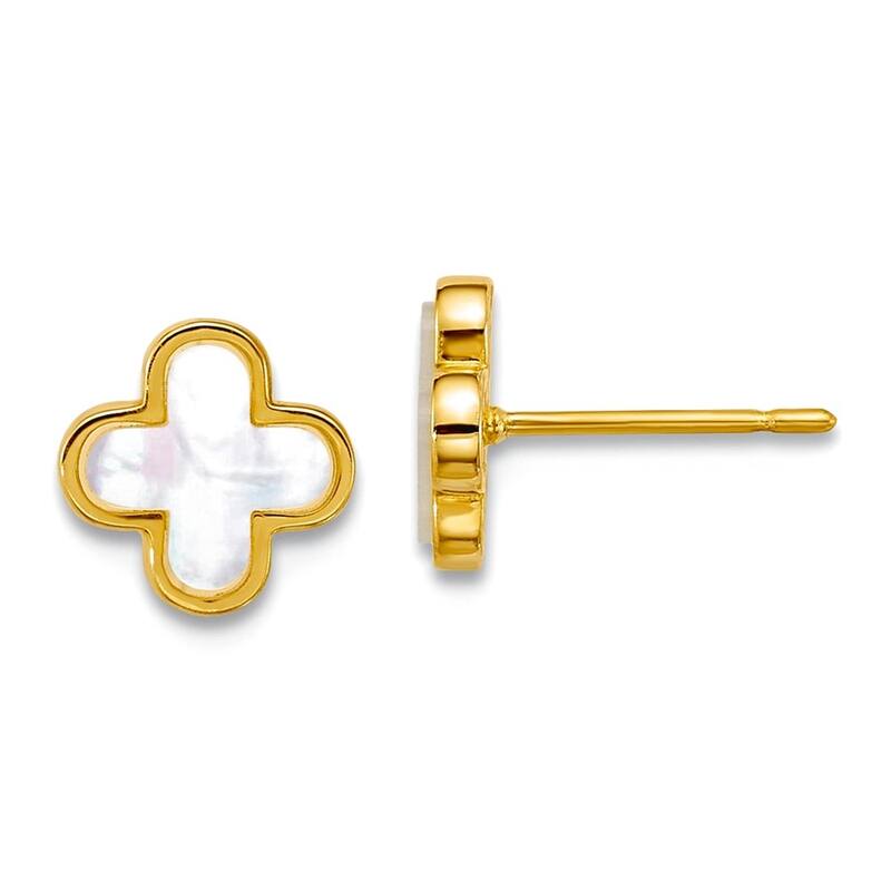 Curata 10K Yellow Gold 7mm Mother of Pearl Clover Stud Earrings