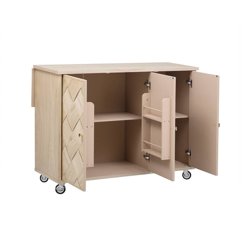 51.2"W Kitchen Island with Drop Leaf, Farmhouse Kitchen Island on Wheels with Internal Storage Rack Rolling Kitchen Cart